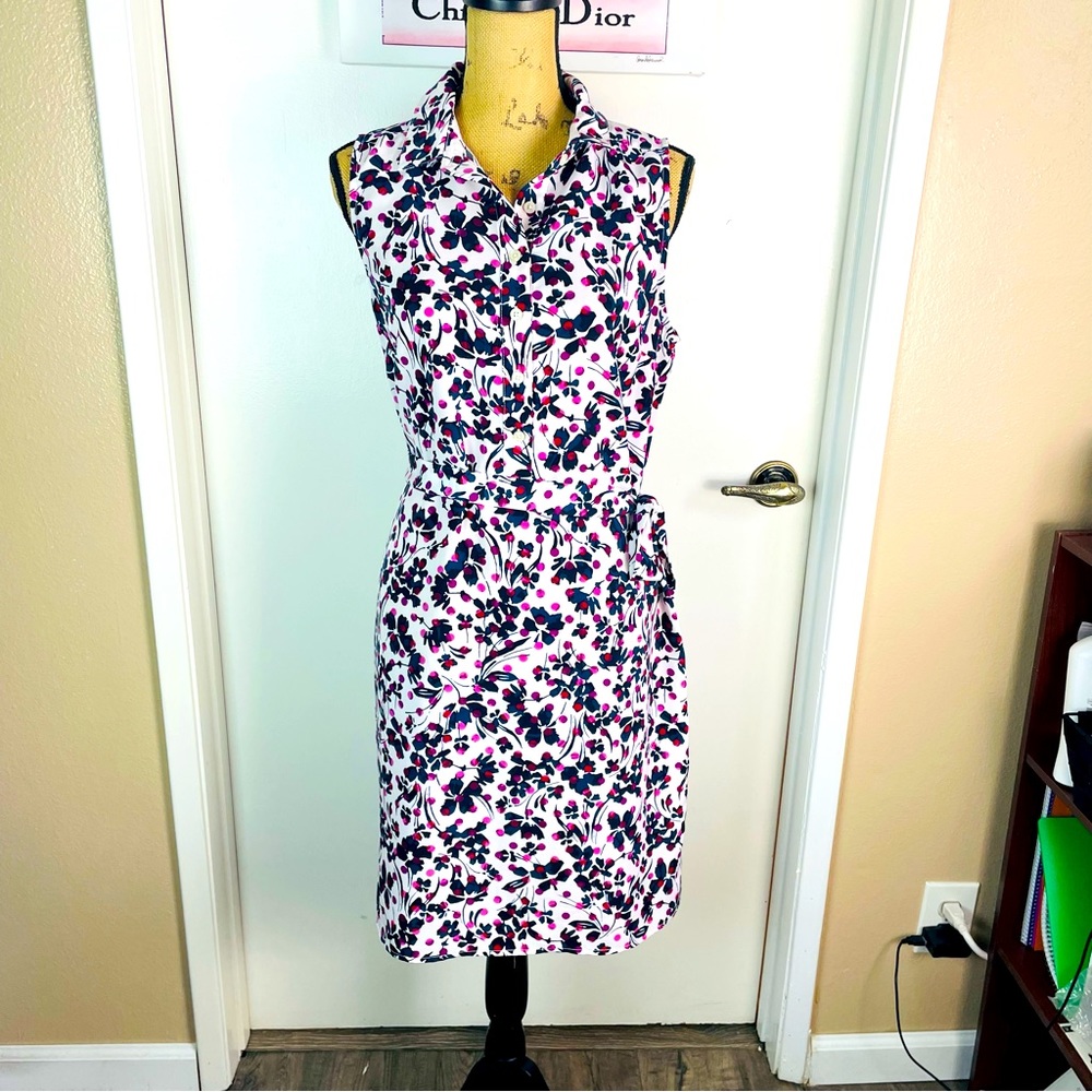 Banana Republic Floral Sleeveless Button Top Tie Belt Dress Size 8 Casual Spring